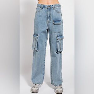 Easel Women's Blue Cargo Jeans